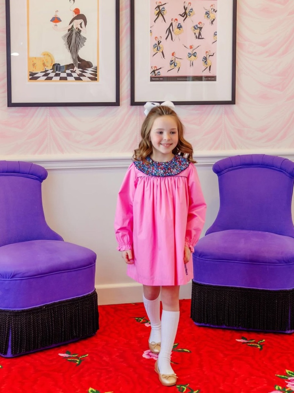 Beaufort Bonnet Hamptons Hot Pink with Fairfax Farm Floral Bow Formal Toddler 2T - Picture 7 of 11